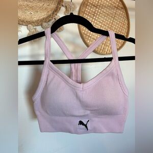Puma Women's Light Pink Ribbed Sports Bra